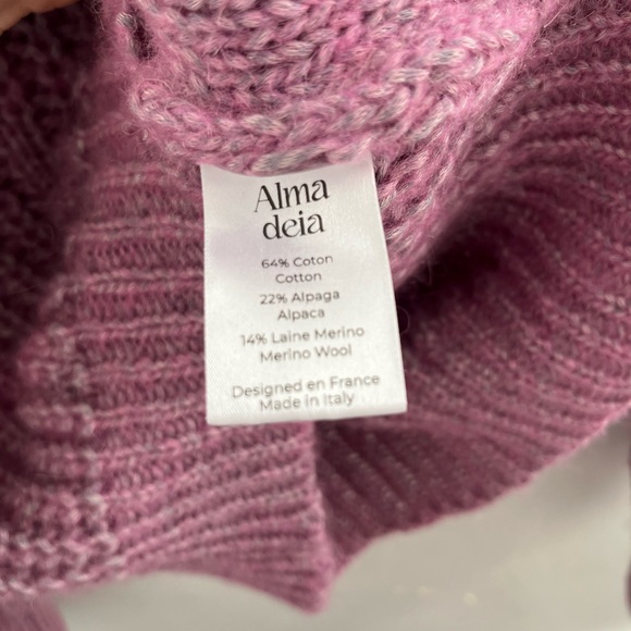 Alma Deia Alpaca Puff Sleeve Chunky Knit Crochet Sweater Jumper Purple Small - Picture 4 of 6